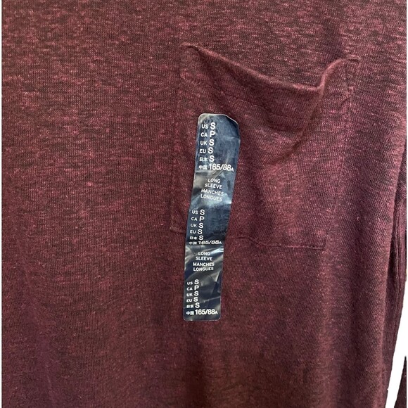 GAP Factory Linen Blend Longsleeve T-shirt Size S Heathered Burgundy Oversized - Picture 3 of 6
